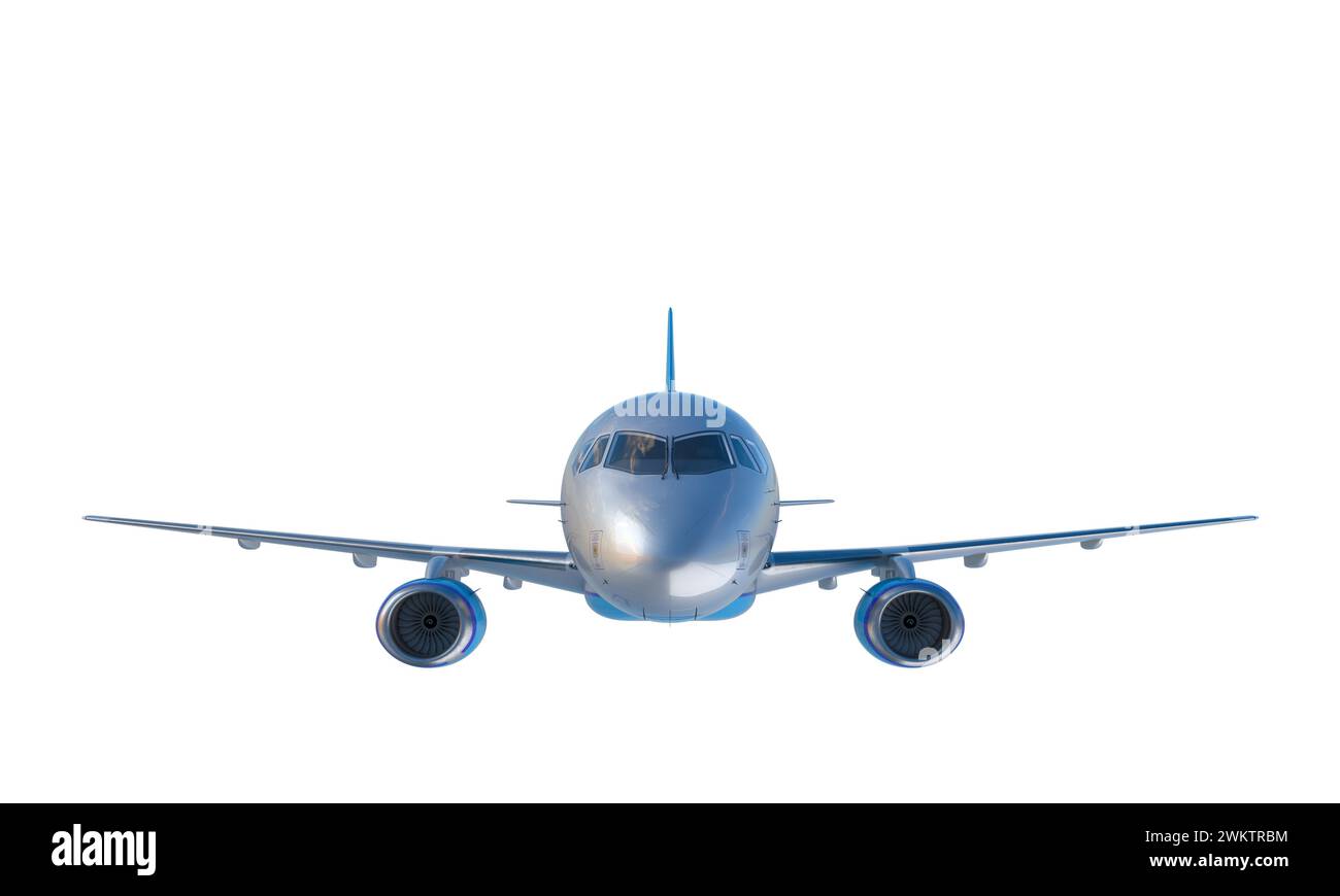 3d render. front view of a commercial aeroplane isolated on a white background. Stock Photo