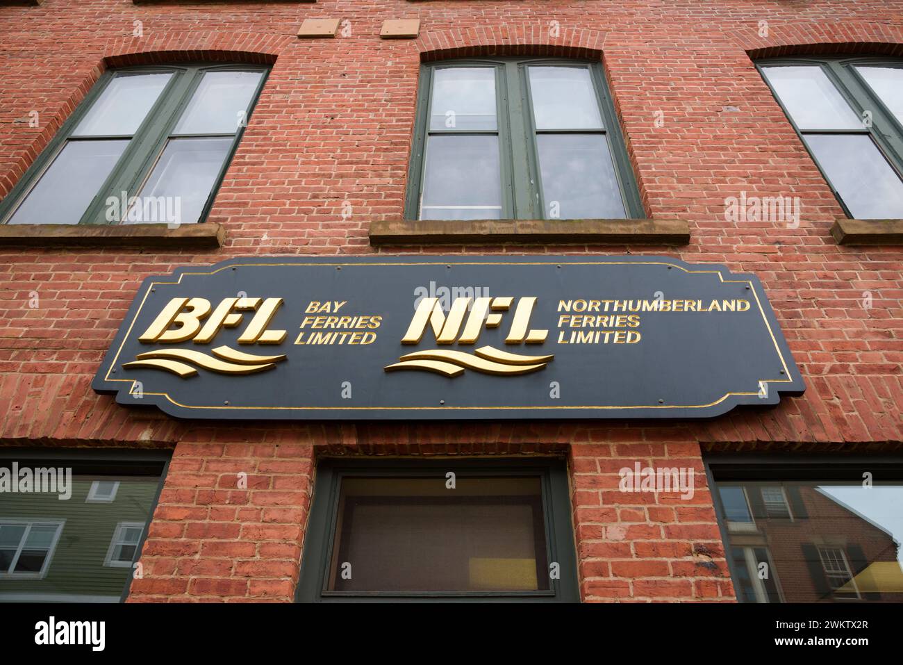 Sign on the headquarters of BFL and NFL ferry companies, serving the  Maritime Provinces of Canada. Stock Photo