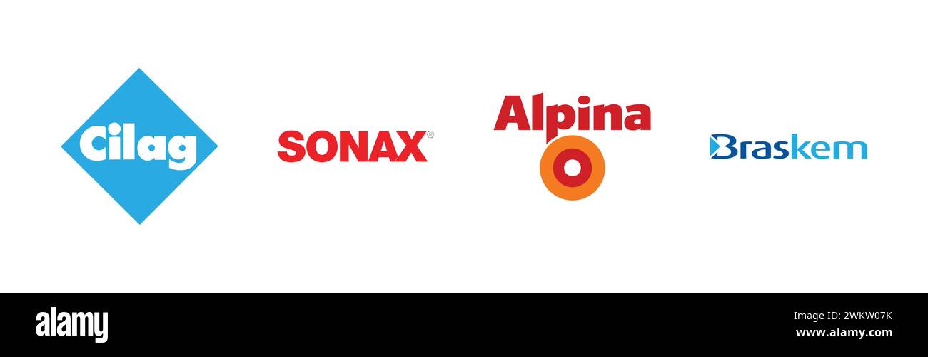 Sonax, Braskem, Alpina Farben, Cilag,Popular brand logo collection. Stock Vector