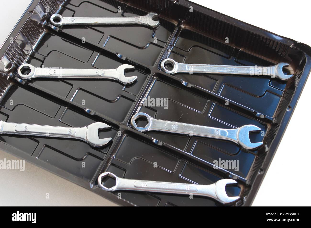 Iron Wrenches In Plastic Tray Arranged In Ascending Size Stock Photo
