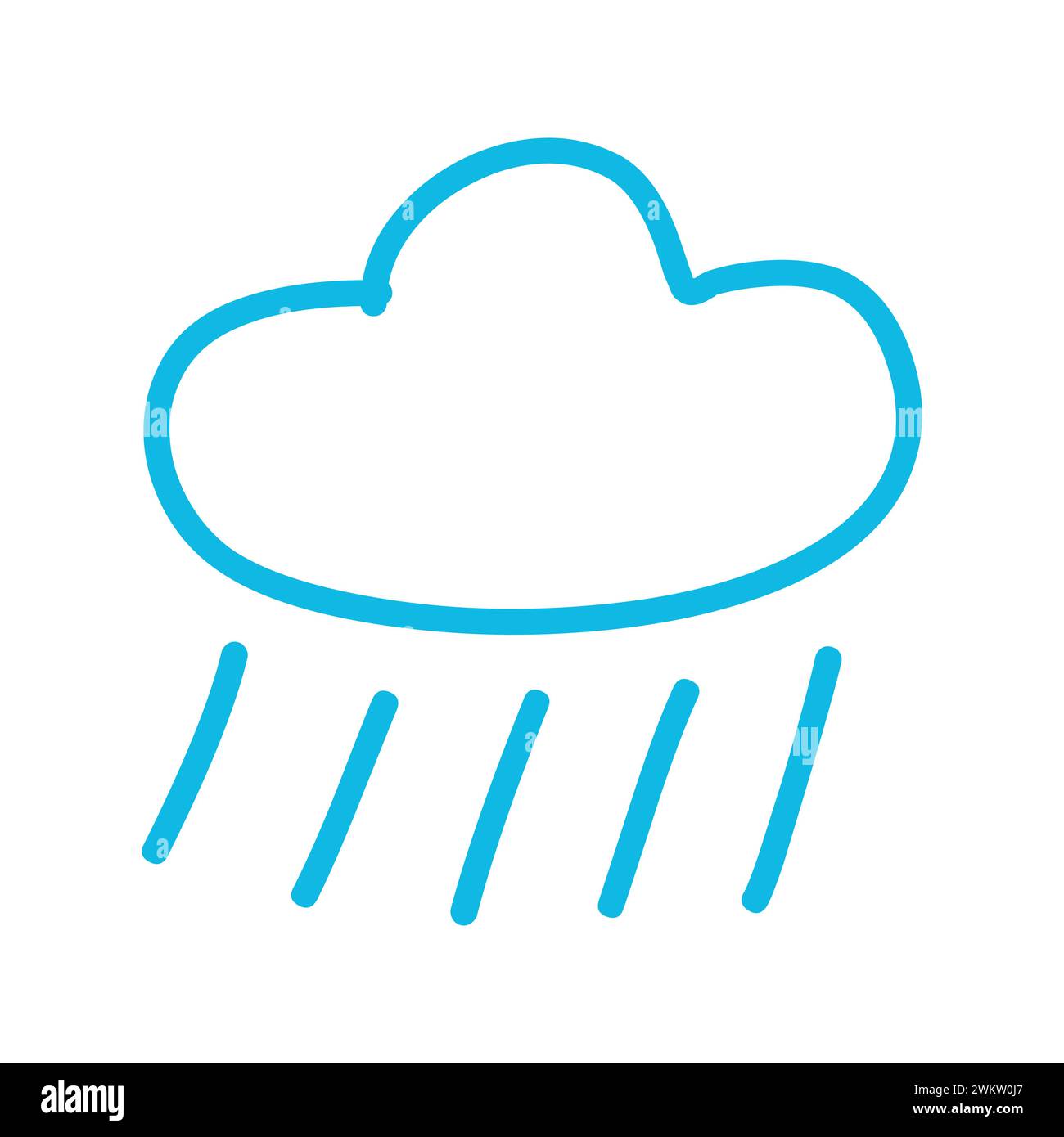 Blue Doodle Raining Cloud Line Icon Stock Vector