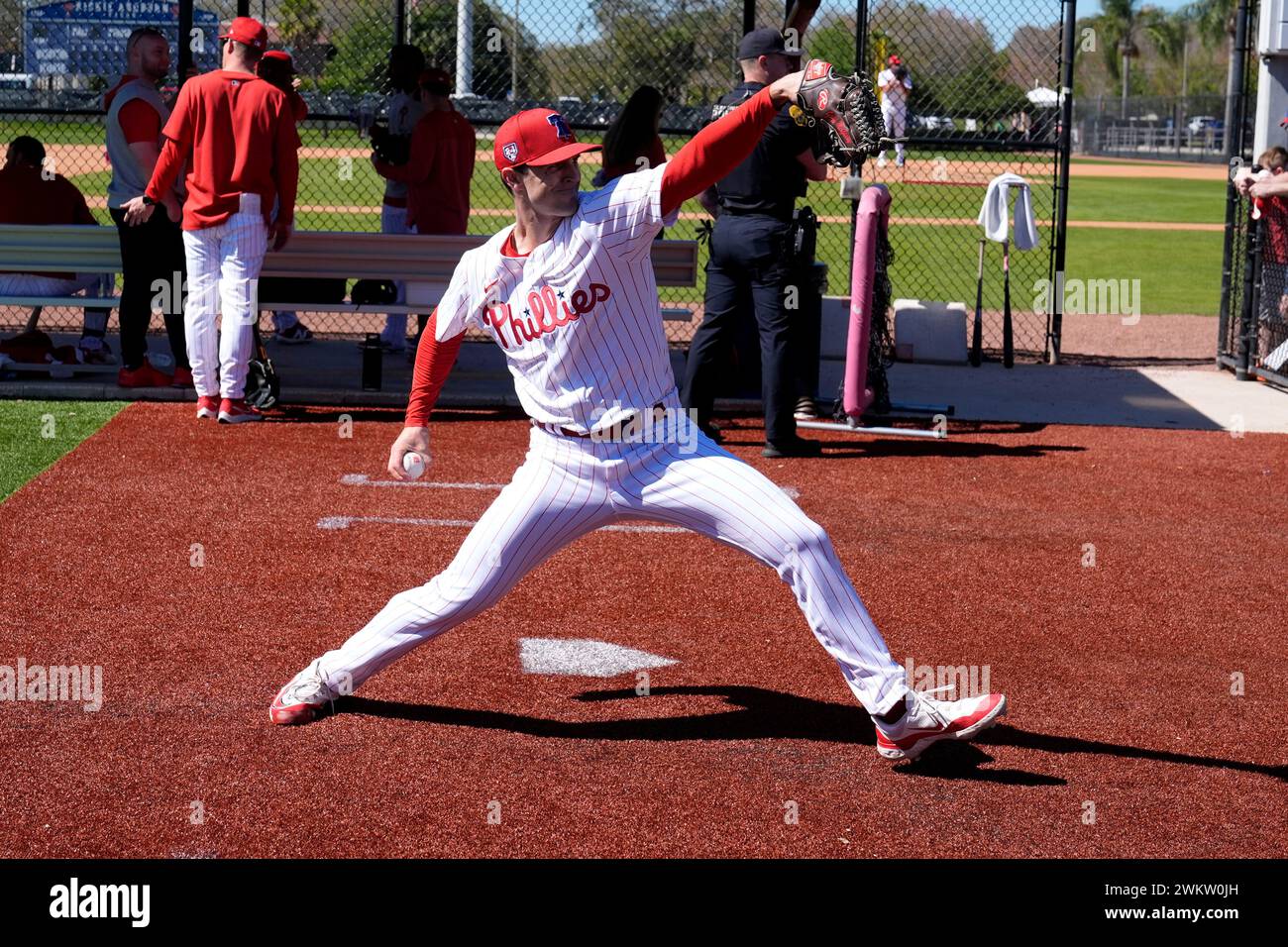 Phillies Pitcher Griff McGarry Warms Up During A Baseball Phillies Pitcher Griff Mcgarry Warms Up During A Baseball Spring Training Workout Thursday Feb 22 2024 In Clearwater Fla Ap Neibergall 2WKW0JH