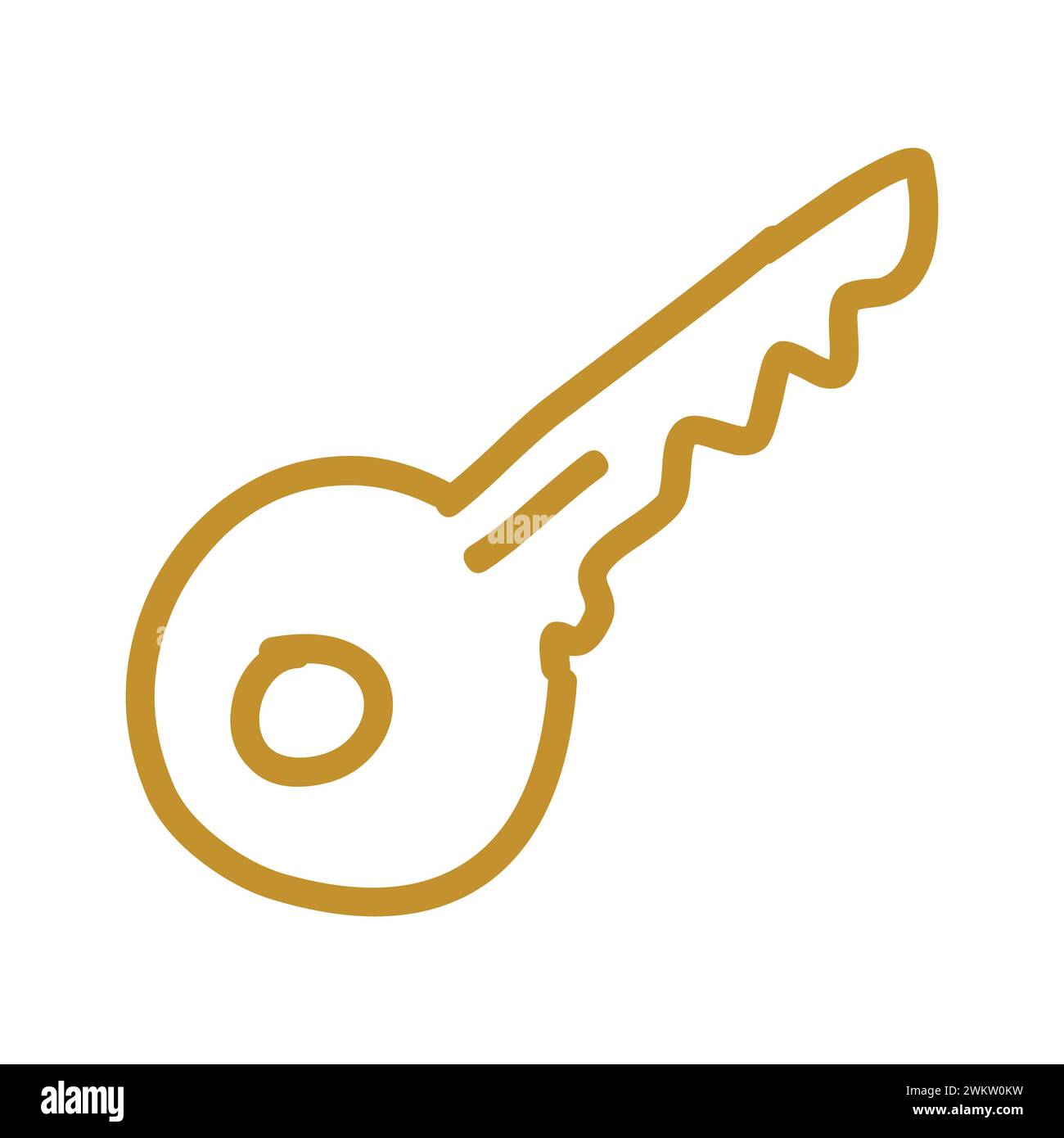 Doodle Golden Car Key Line Icon Stock Vector