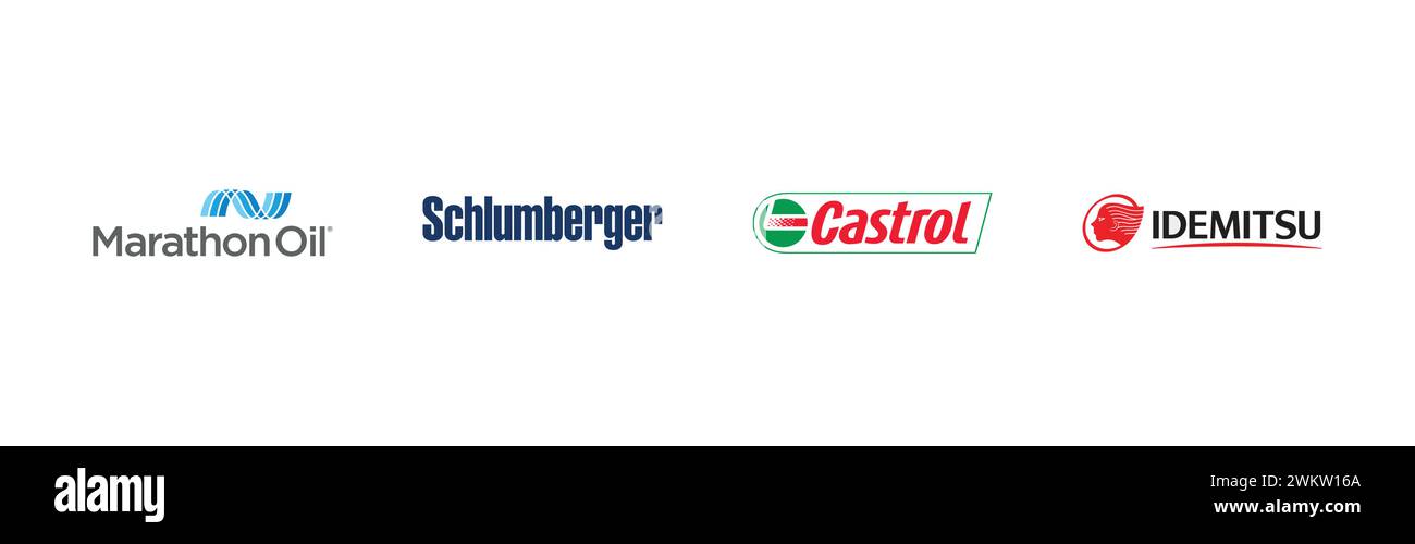 IDEMITSU, Marathon Oil, Schlumberger , Castrol,Popular brand logo collection. Stock Vector