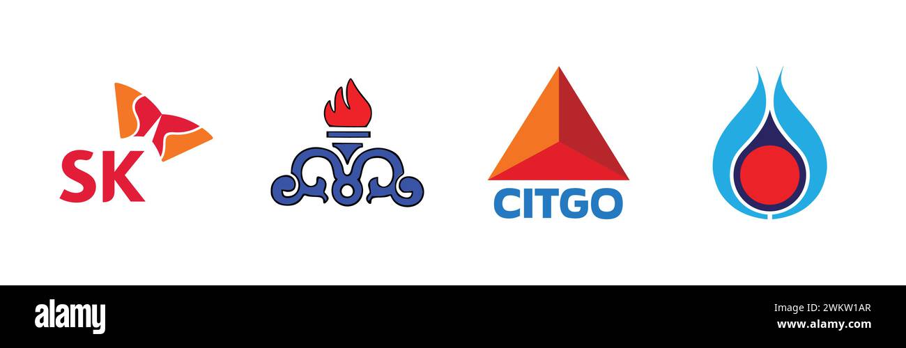 PTT Public Company, Citgo, National Iranian Oil Company, SK Group,Popular brand logo collection. Stock Vector