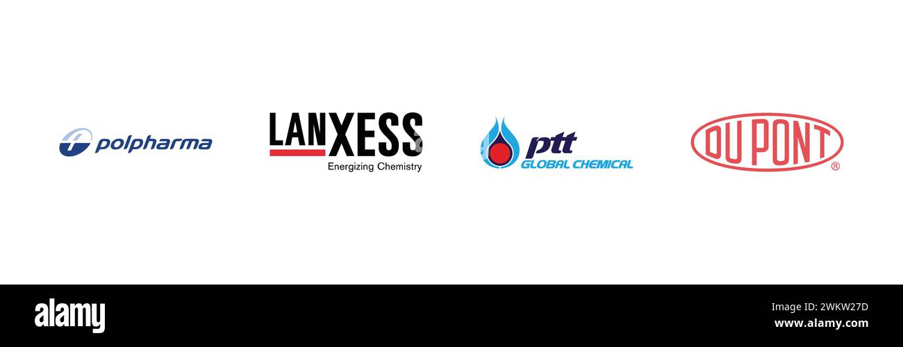 PTT Global Chemical, Polpharma, LANXESS, Du Pont,Popular brand logo collection. Stock Vector