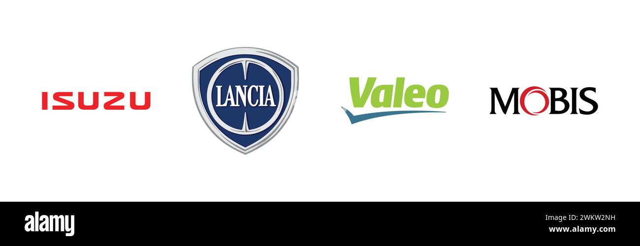 Isuzu, Lancia, Valeo, Mobis, Popular brand logo collection. Stock Vector