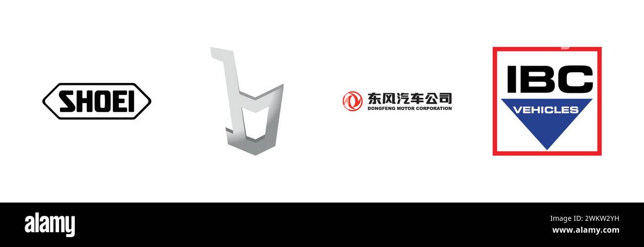 IBC Vehicles, Shoei , DongFeng Motor , Bertone,Popular brand logo collection. Stock Vector