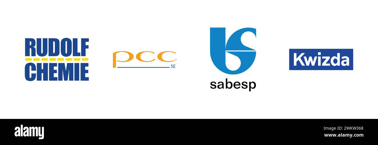 Sabesp, PCC SE, Kwizda, Rudolf Chemie,Popular brand logo collection. Stock Vector