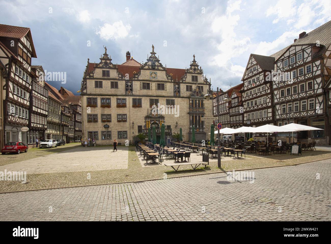 Germany, Lower Saxony, Hannoversch Münden - July 28, 2023: The town hall is one of the most important buildings of the Weser Renaissance. Stock Photo