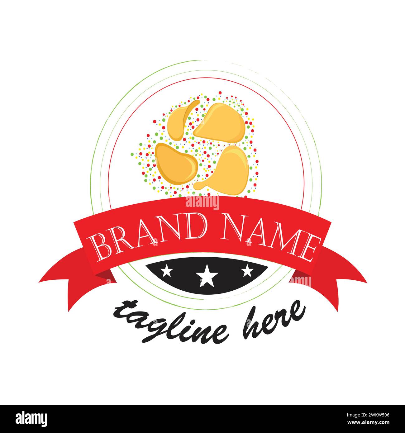 Potato Chips Logo Vector Art, Icons. Potato with bowl of chips logo easy to edit Stock Vector