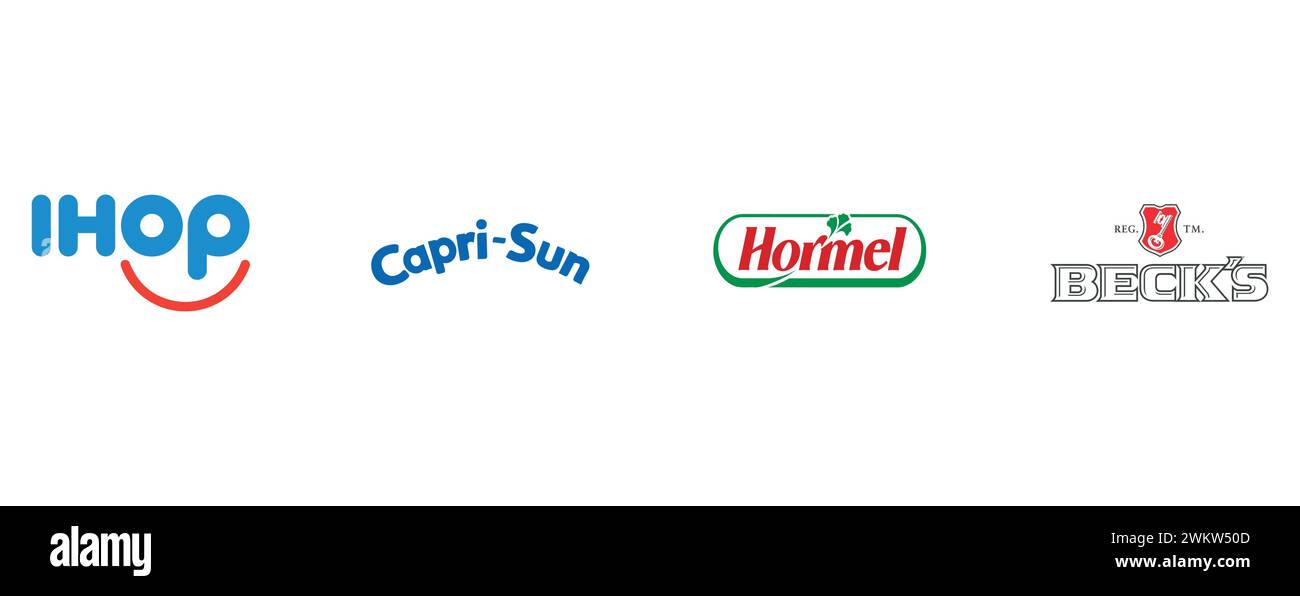 Ihop, Becks, Hormel, Capri Sun. Collection of top brand logo. Stock Vector