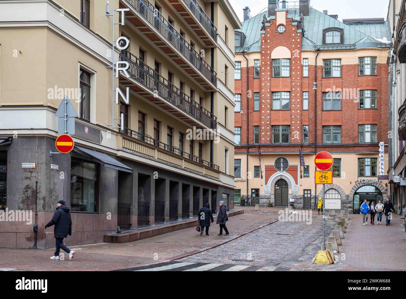Yrjönkatu street view in Kamppi district of Helsinki, Finland Stock Photo