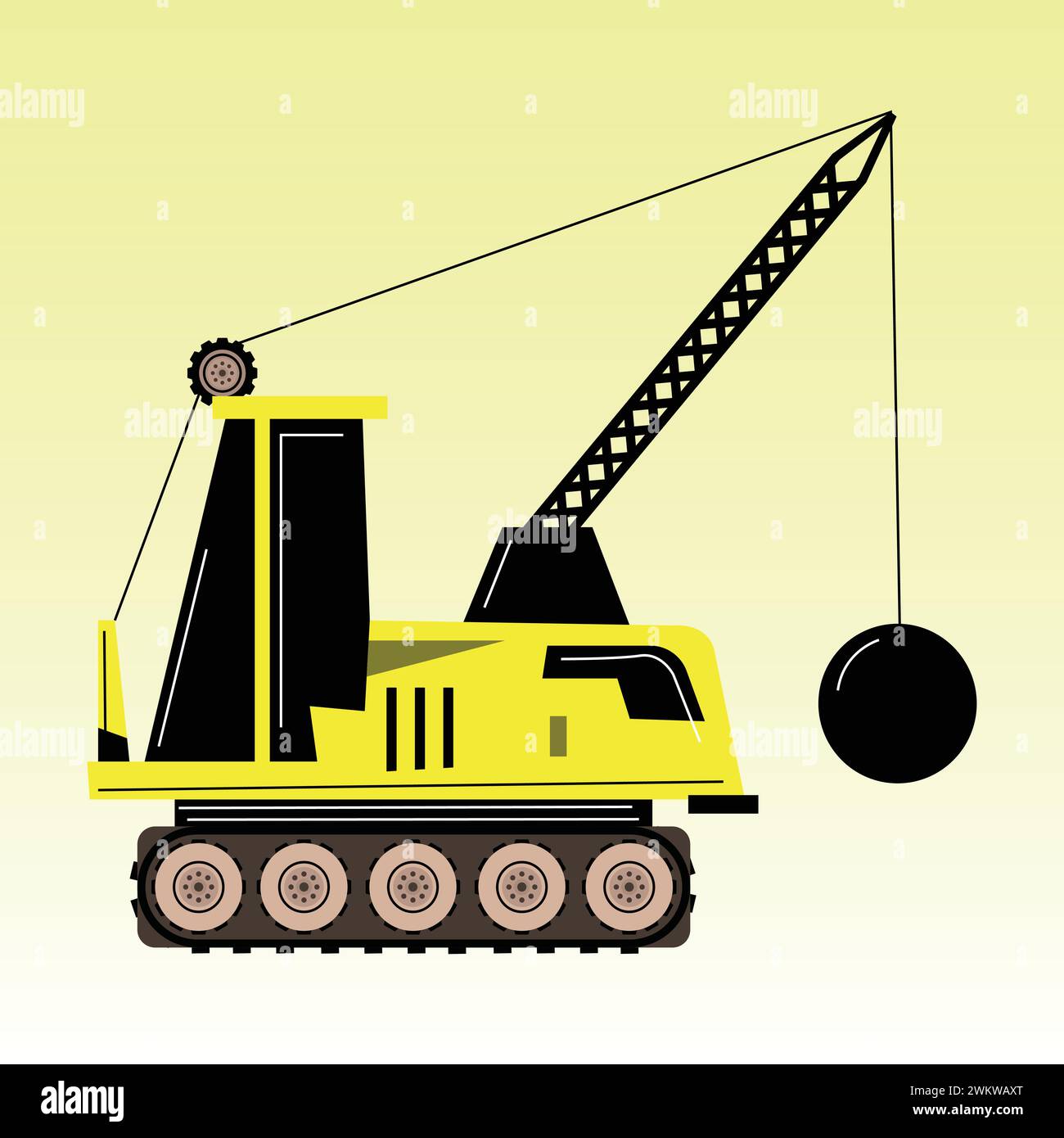 yellow black Heavy wall breaking tractor, demolition machine in flat. industrial machinery and equipment. Stock Vector