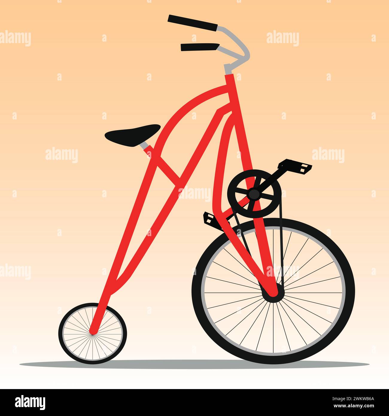 Flat vector illustration of side view of retro cycle or big front wheel