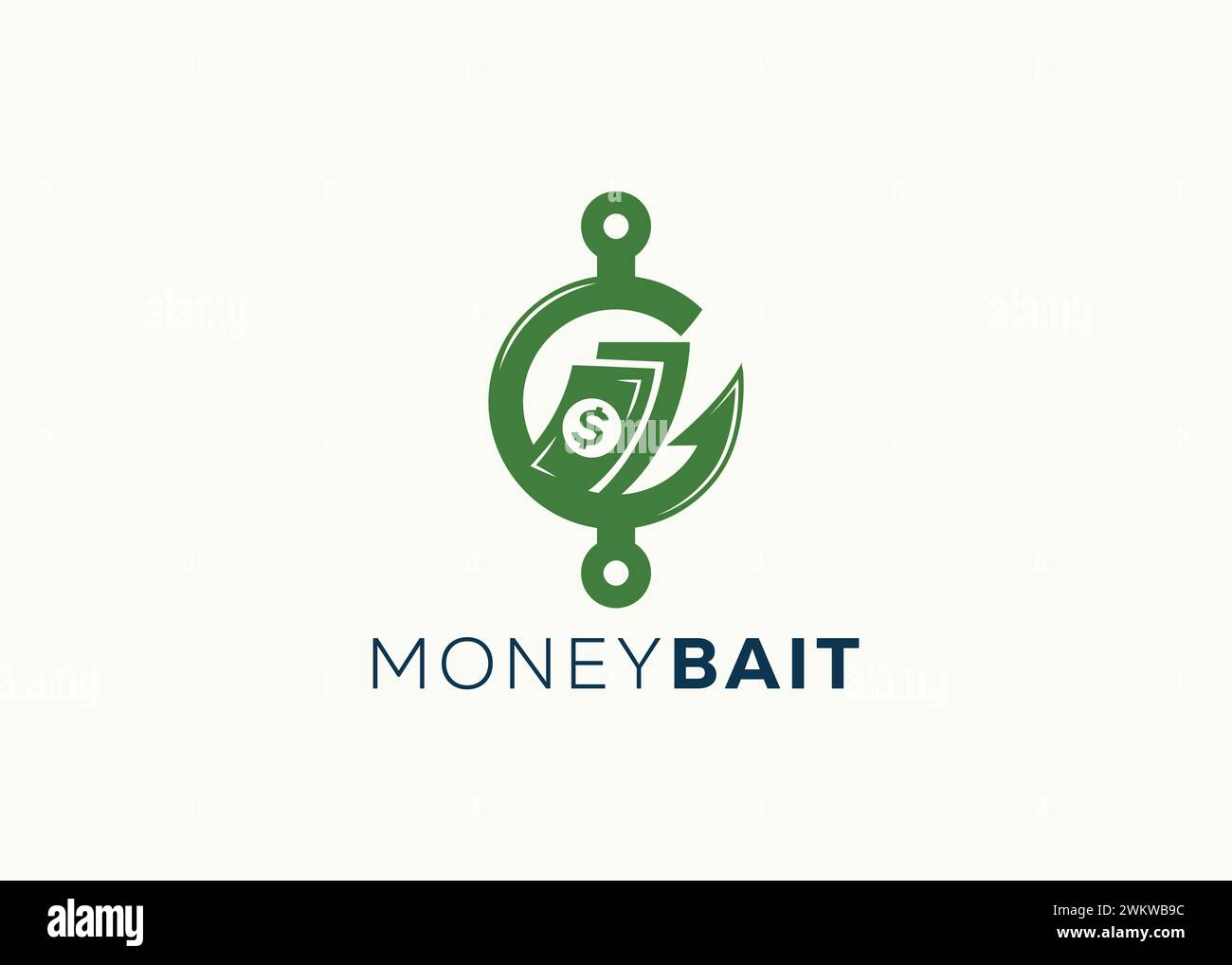 Money on the fishing hook logo design vector template. Fishing hook and money vector illustration Stock Vector