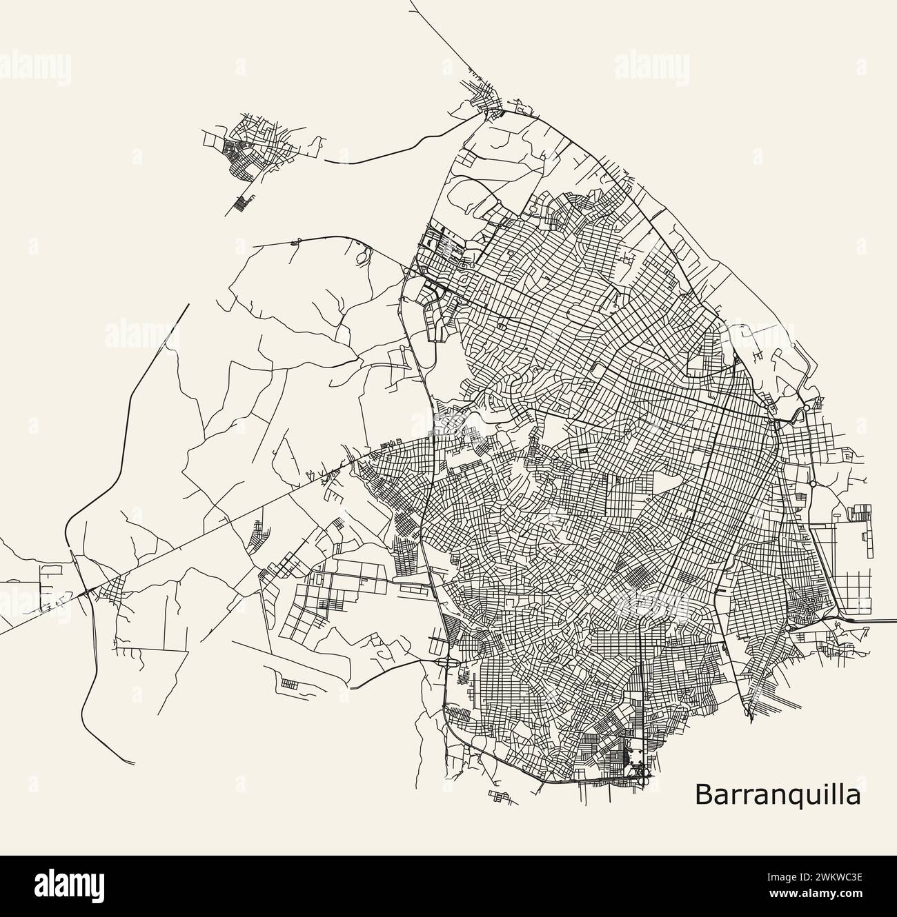 Map of Barranquilla, Atlantico, Colombia Stock Vector