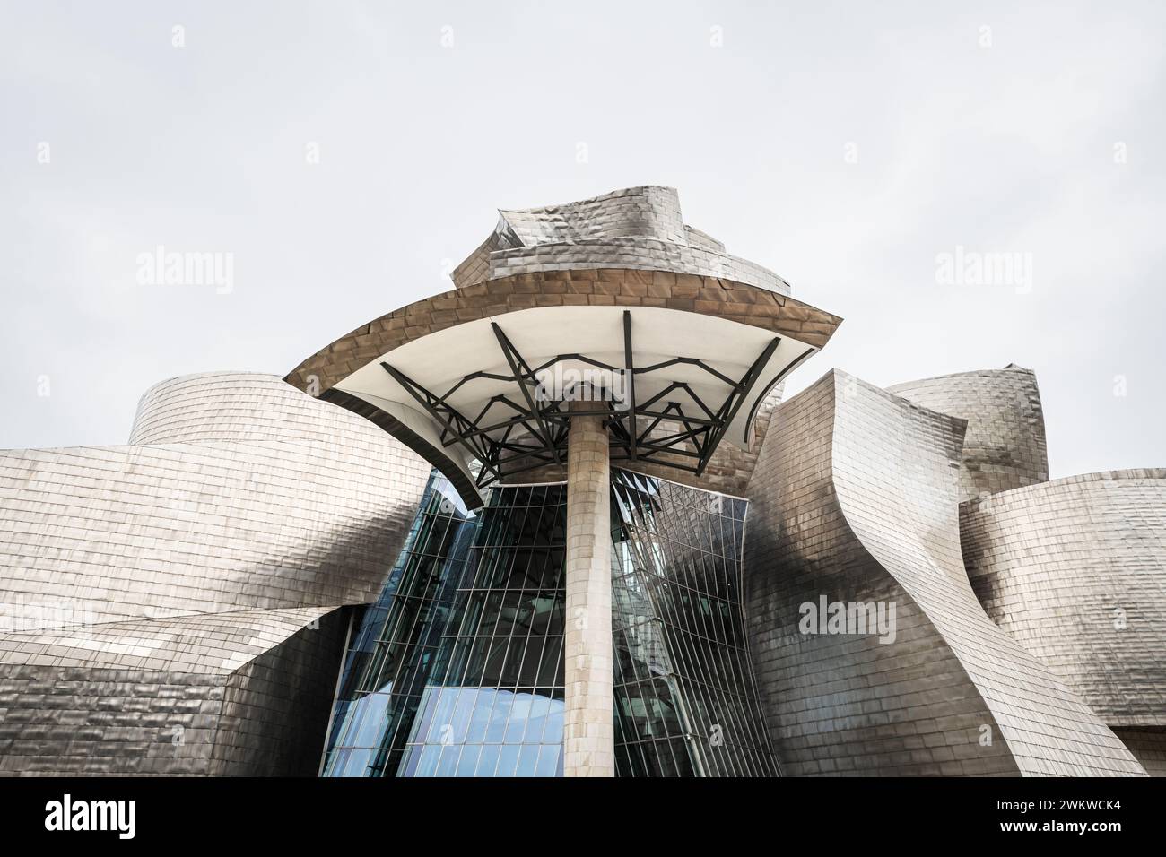 BILBAO, SPAIN - JUNE 14, 2023: Detail of the back side of the Guggenheim Museum on the bank of the Nervion river in Bilbao, Spain. Stock Photo