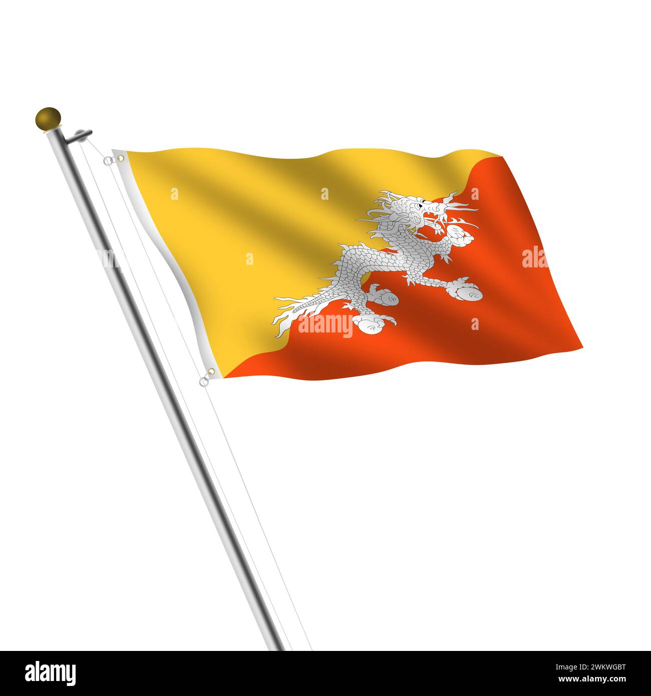 Bhutan Flagpole 3d illustration with clipping path Stock Photo