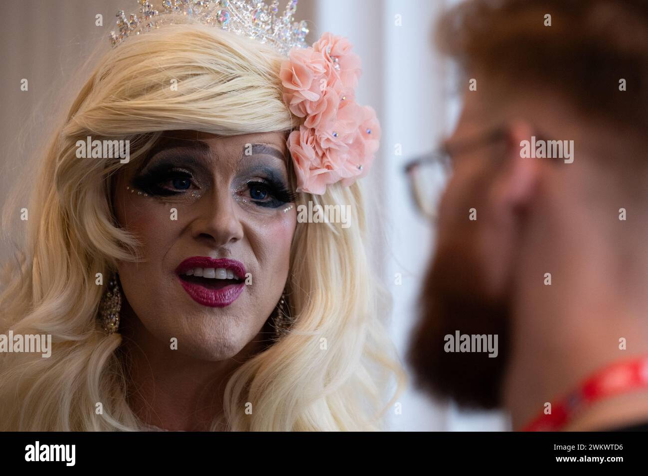 National Harbor, Maryland, USA. 22nd Feb 2025. Drag queen Lady MAGA