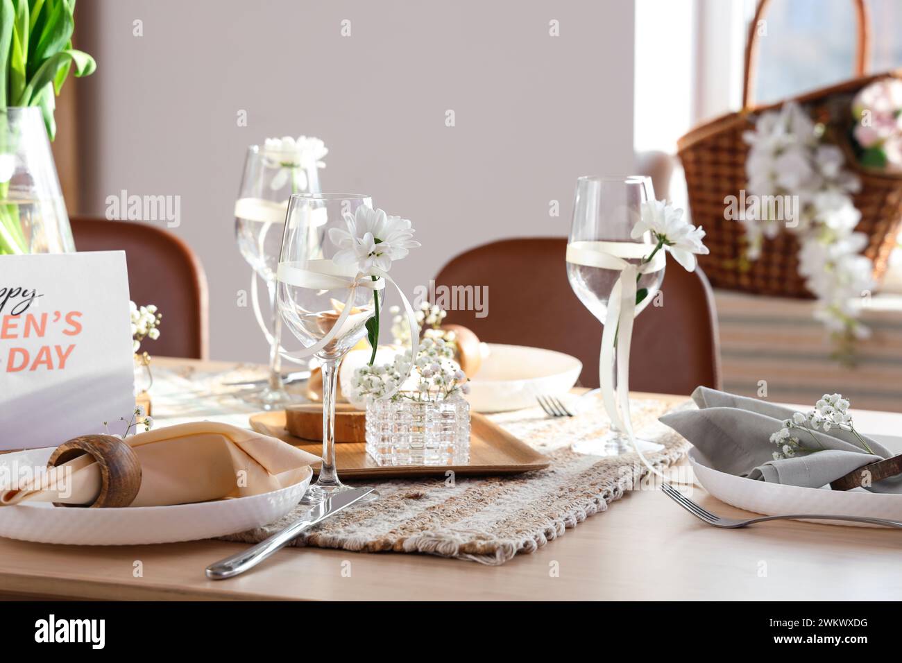 Stylish table setting for International Women's Day celebration Stock ...