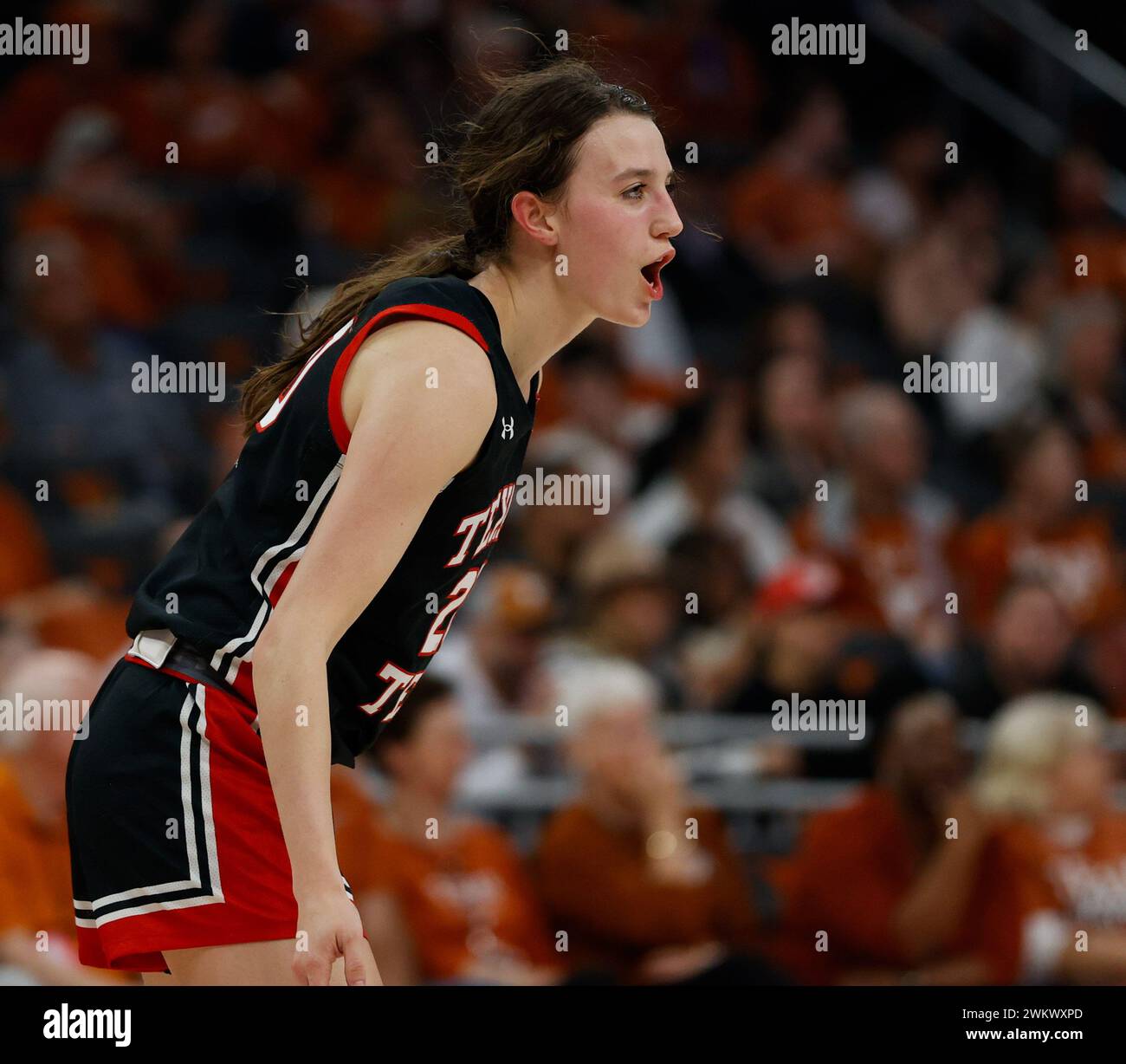 February 21, 2024 Texas Tech guard Bailey Maupin (20) reacts to a play