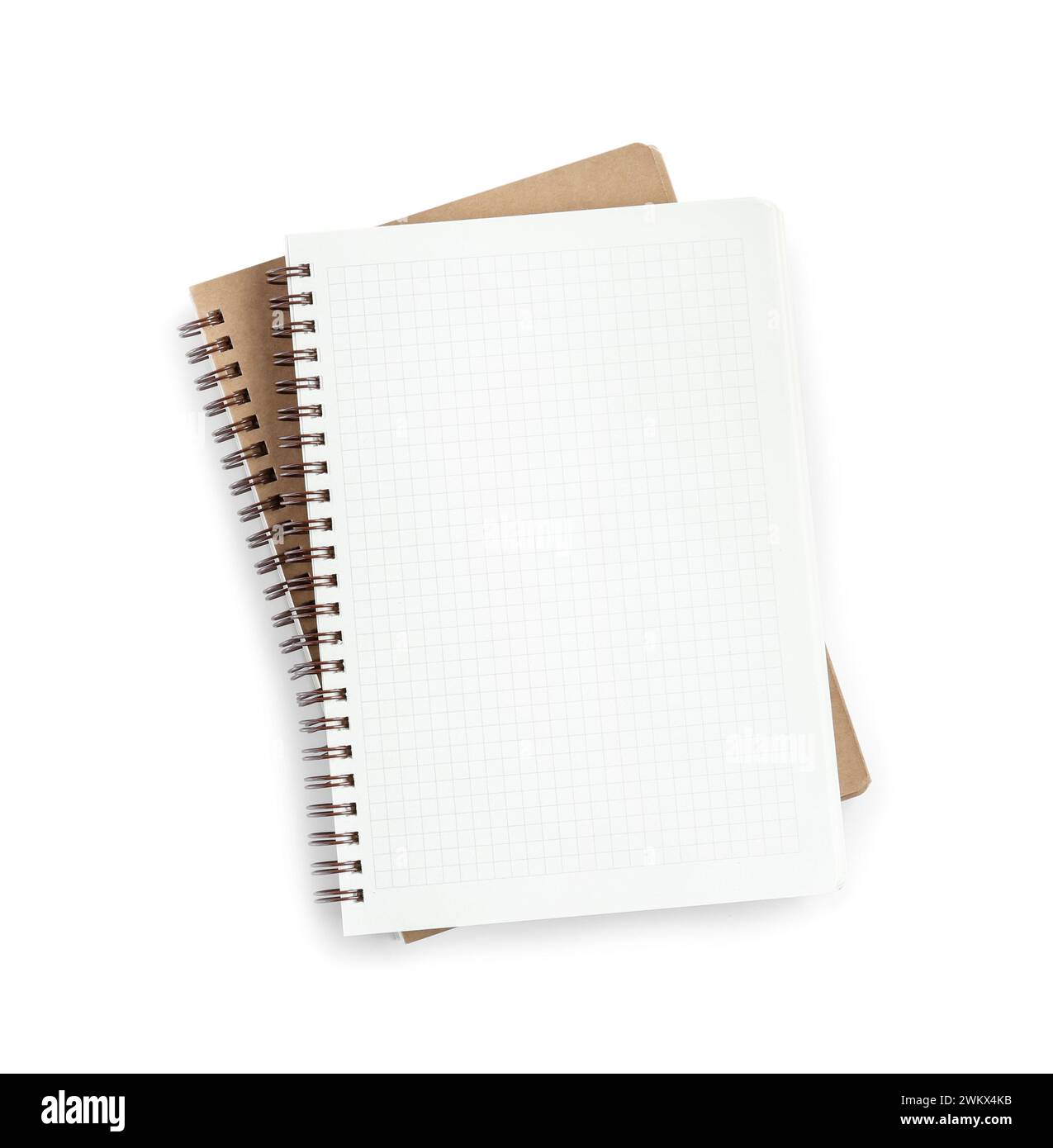 Two notebooks isolated on white, top view Stock Photo