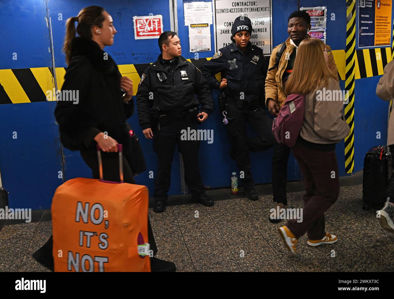 New York, New York, USA. 22nd Feb, 2024. New York City Mayor Eric Adams increased the presence of NYPD officers in the subway system following multiple crimes this past week. The idea is to have them be very visible to subway riders. (PHOTO: Andrea RENAULT/Zuma Press) (Credit Image: © Andrea Renault/ZUMA Press Wire) EDITORIAL USAGE ONLY! Not for Commercial USAGE! Stock Photo
