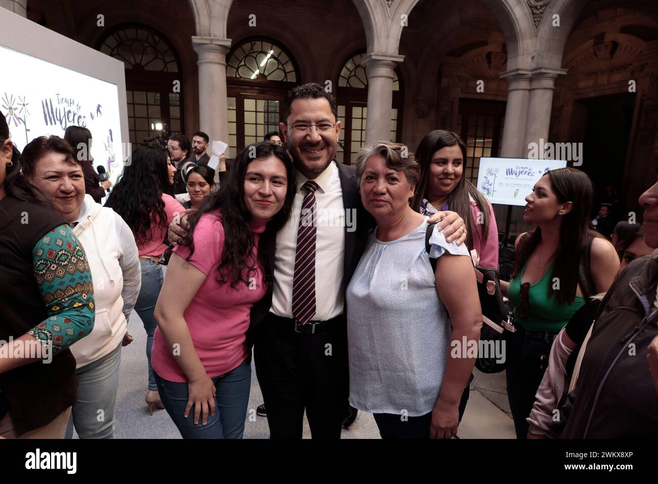 Mexico City, Mexico. 01st Feb, 2024. February 22, 2024, Mexico City, Mexico: Head of Government, Martí Batres poses for photos after press conference to announce the Concert Women's Time, Festival For Equality. on February 22, 2024 in Mexico City, Mexico. (Photo By Alejandro Medina Guzman/ Eyepix Group/Sipa USA) Credit: Sipa USA/Alamy Live News Stock Photo