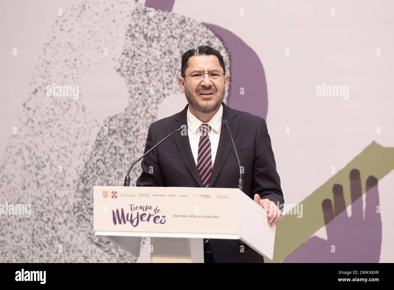 Mexico City, Mexico. 01st Feb, 2024. February 22, 2024, Mexico City, Mexico: Head of Government, Martí Batres speaks during a press conference to announce the Concert Women's Time, Festival For Equality. on February 22, 2024 in Mexico City, Mexico. (Photo By Alejandro Medina Guzman/ Eyepix Group/Sipa USA) Credit: Sipa USA/Alamy Live News Stock Photo