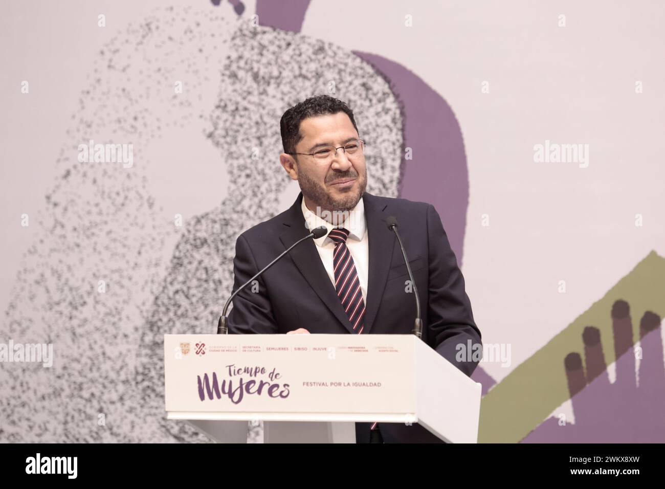 Mexico City, Mexico. 01st Feb, 2024. February 22, 2024, Mexico City, Mexico: Head of Government, Martí Batres speaks during a press conference to announce the Concert Women's Time, Festival For Equality. on February 22, 2024 in Mexico City, Mexico. (Photo By Alejandro Medina Guzman/ Eyepix Group/Sipa USA) Credit: Sipa USA/Alamy Live News Stock Photo