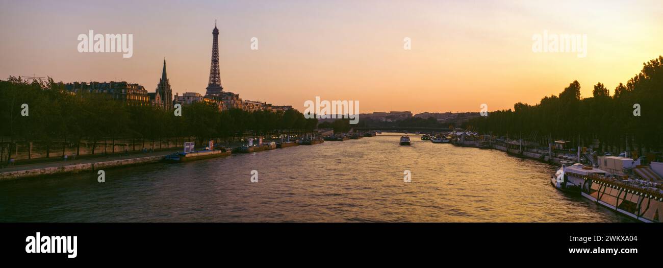Sunset above Eiffel Tower, River Seine, Paris, France Stock Photo