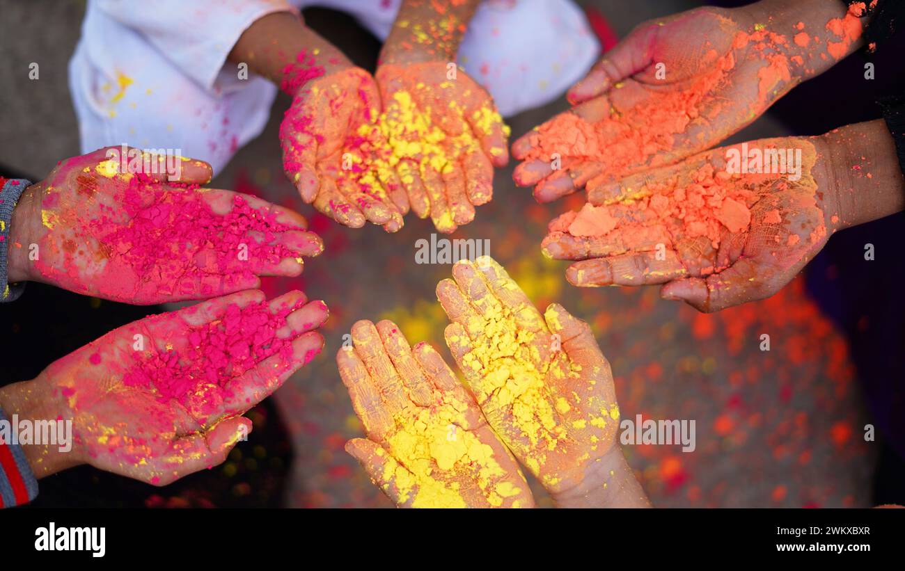 Indian Child Color Hand Happy Cute Smiling little Indian kids showing their colourful hands or ...