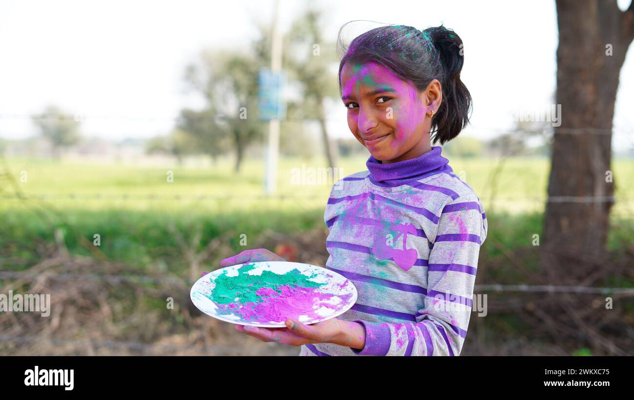 Indian Child Color Hand Happy Cute Smiling little Indian kids showing their colourful hands or ...