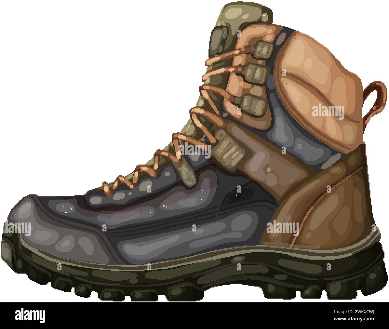 Detailed vector of a sturdy hiking boot. Stock Vector