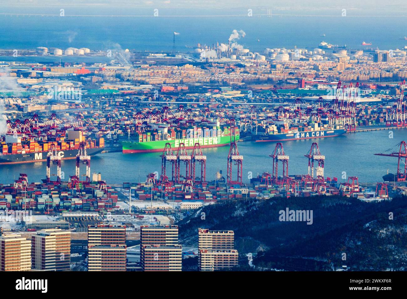QINGDAO, CHINA - FEBRUARY 23, 2024 - A cargo ship loaded with ...