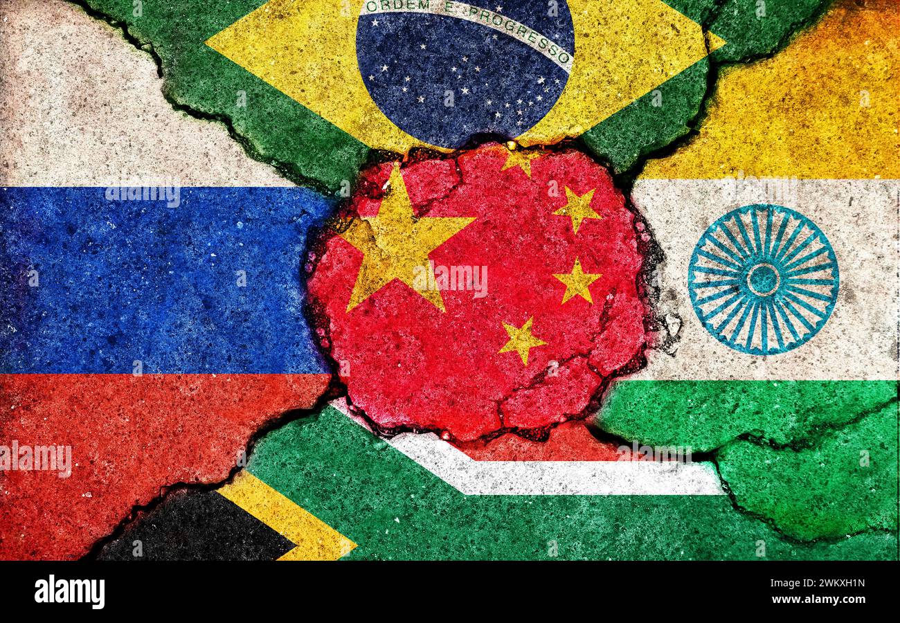 BRICS flag  (cracked concrete background) Stock Photo