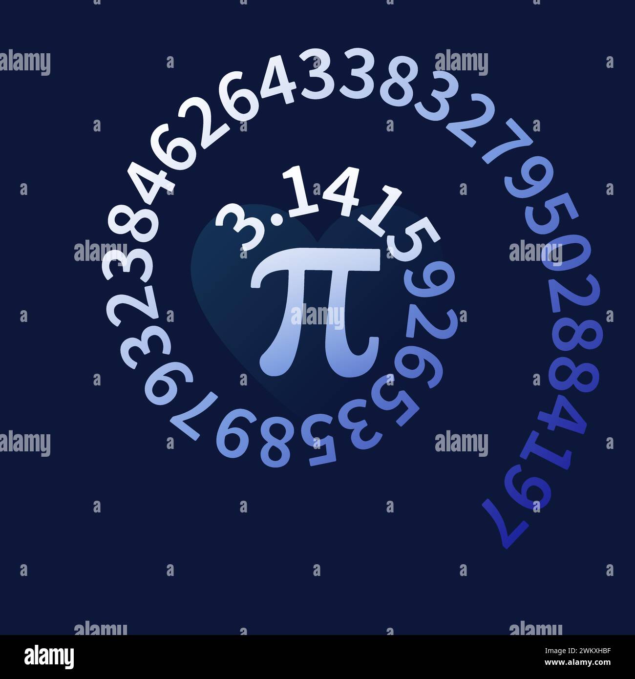 3,14 Spiral vector illustration. Pi Day Holiday concept blue background with Greek letter and numbers symbols Stock Vector
