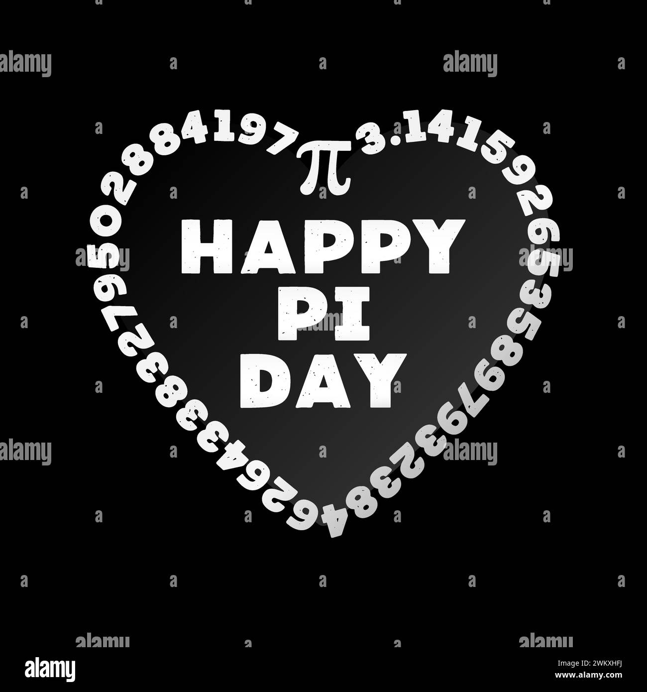 Pi Numbers 3,14 in Heart shape Happy PI Day! March 14 Holiday concept