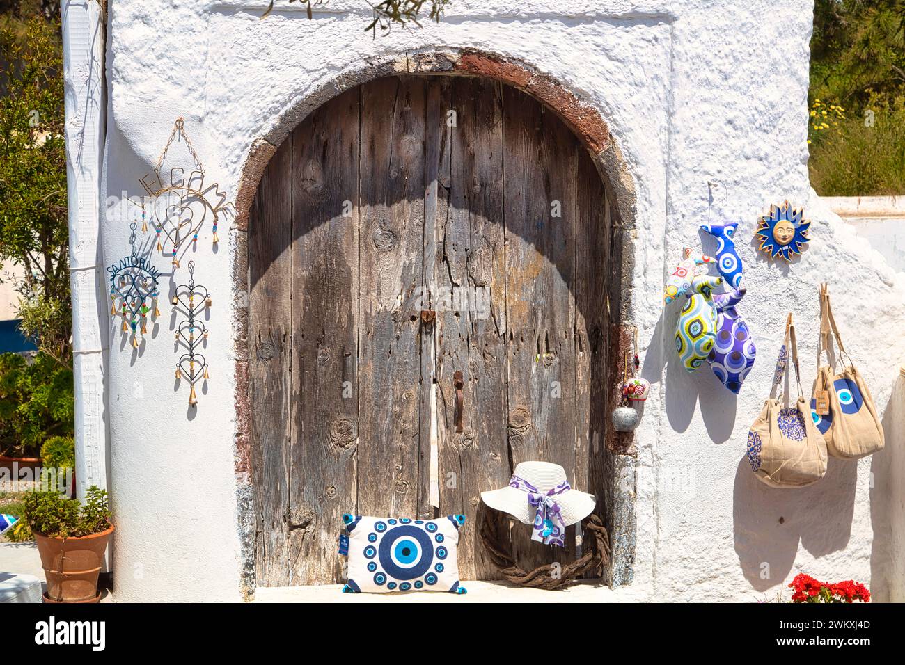 Souvenir shop in the narrow streets of Santorini, Cyclades, Greece Stock Photo