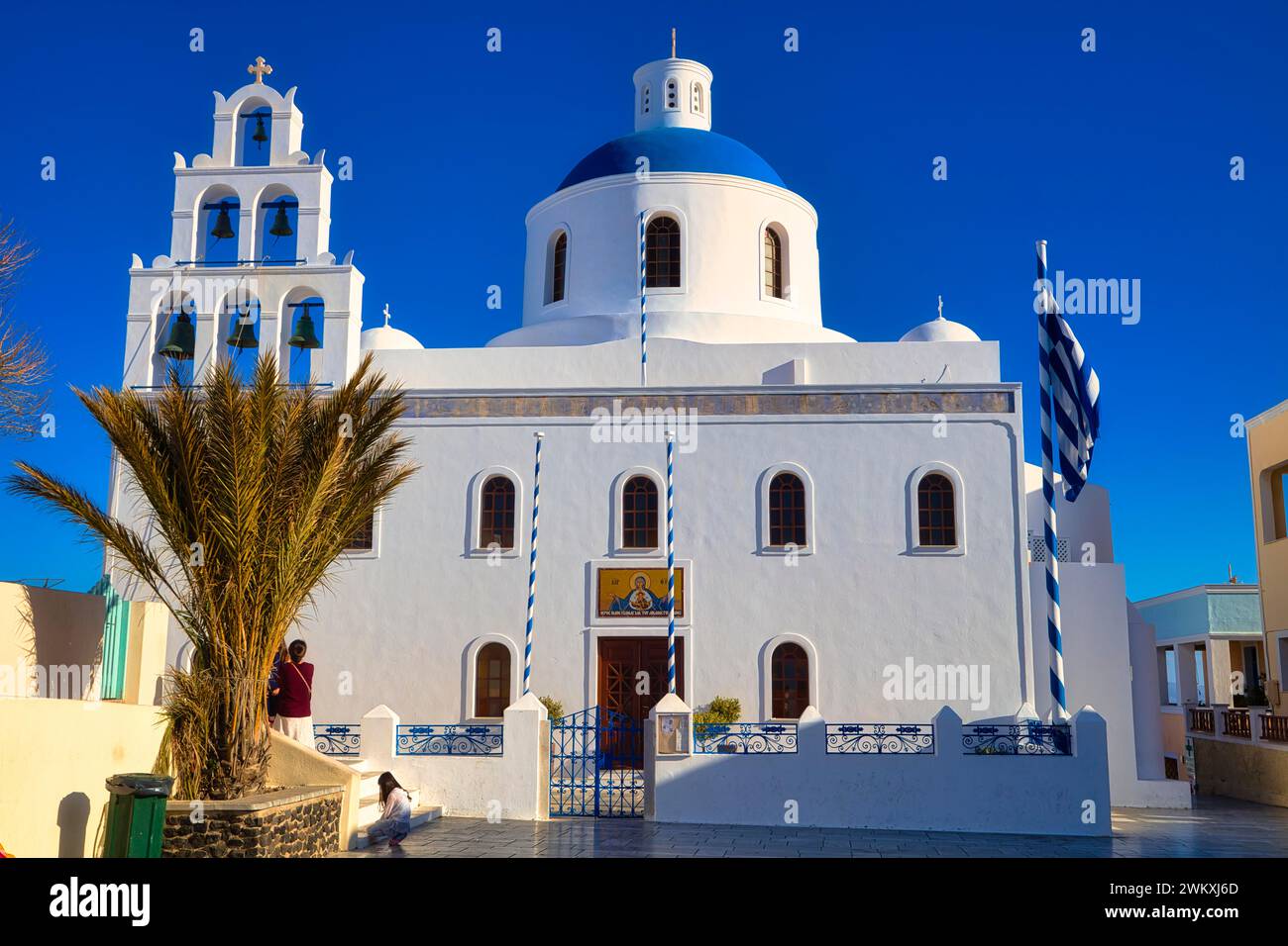 Santorini, Oia, Panagia Platsani church on the main square, Cyclades, Greece Stock Photo