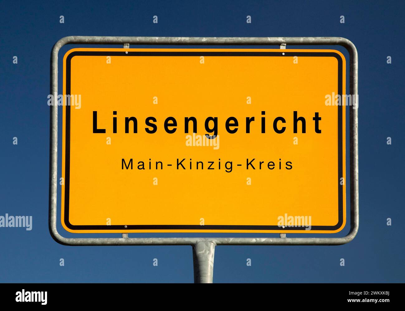 Town sign Linsengericht, municipality in the Main-Kinzig district, Hesse, Germany Stock Photo