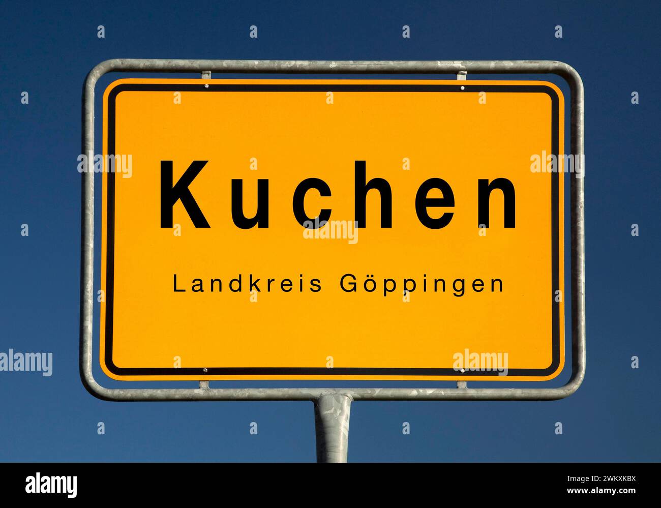 Town sign Kuchen, municipality in the district of Goeppingen, Baden-Wuerttemberg, Germany Stock Photo