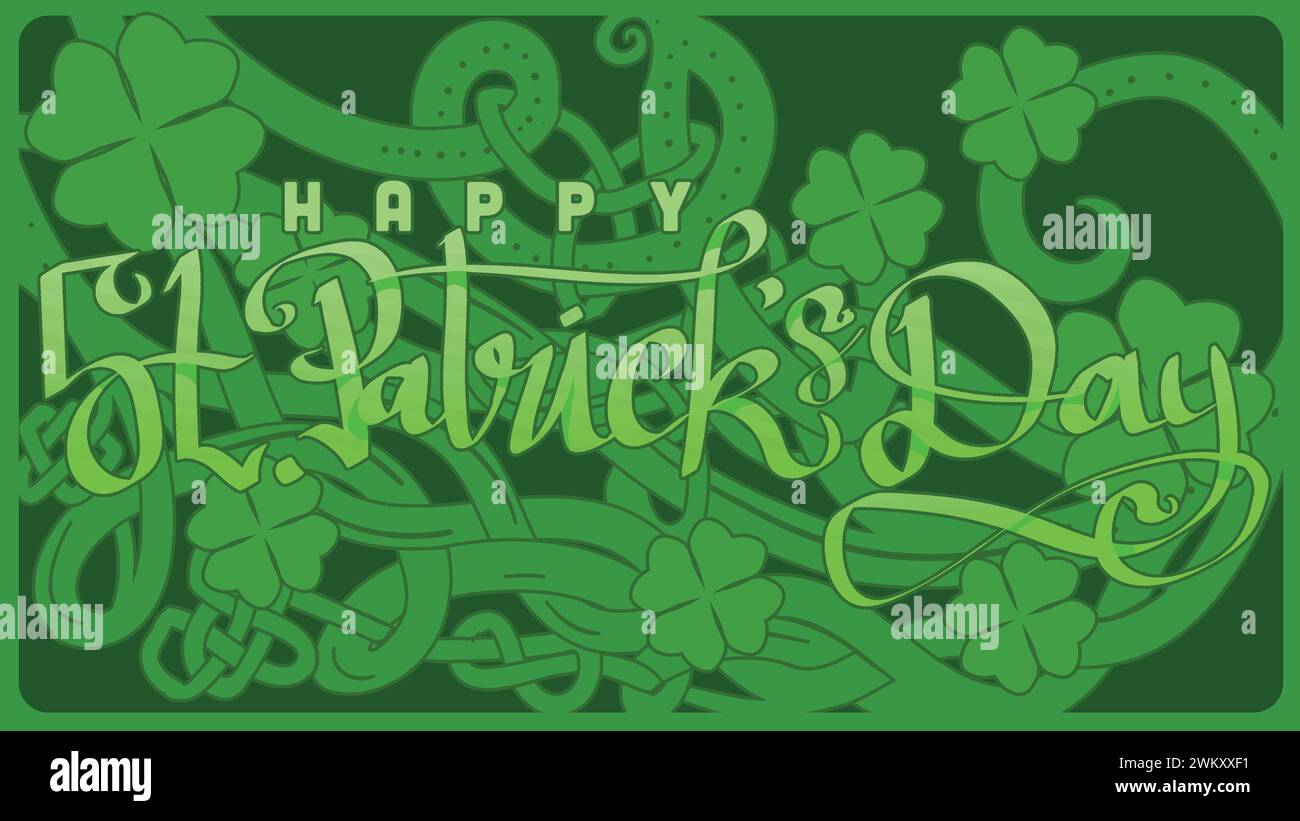 hand lettering st patricks day with green abstract cletic knot root vector illustration Stock Vector