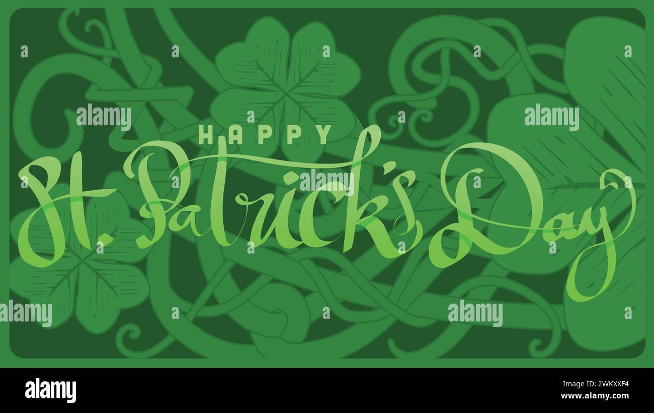 hand lettering st patricks day with green abstract cletic knot root vector illustration Stock Vector