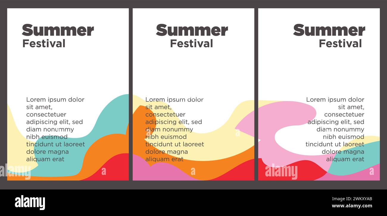 Summer Music Festival event publication set with abstract background illustration vector template Stock Vector