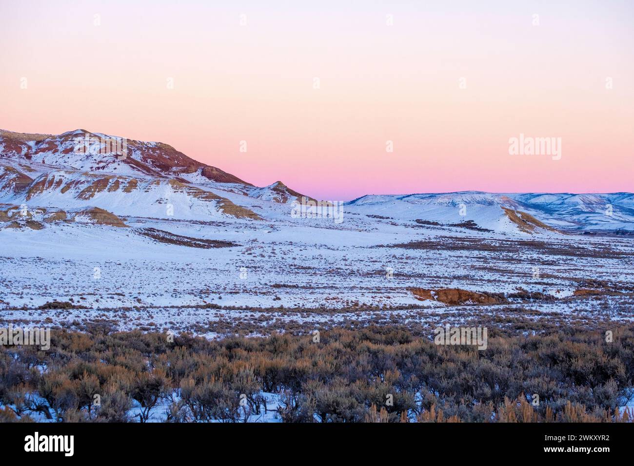Winter sunset at Fossil Butte, Wyoming, USA Stock Photo