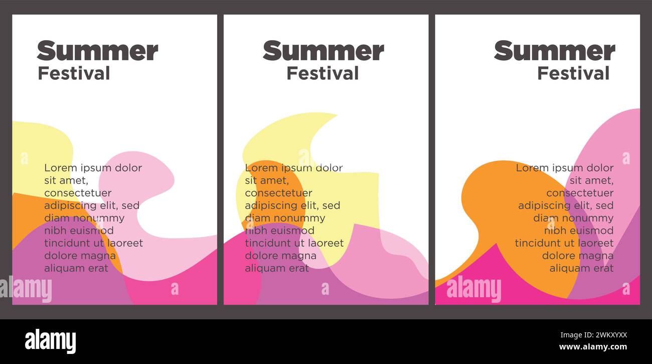 Summer Music Festival event publication set with abstract background illustration vector template Stock Vector