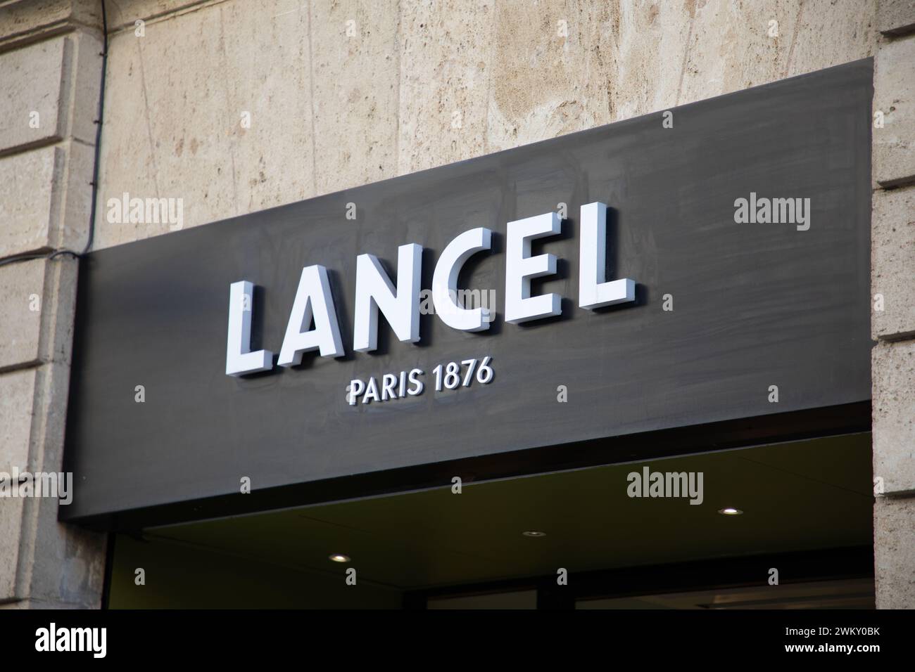Bordeaux , France -  02 15 2024 : Lancel paris boutique logo brand and sign text on facade store fashion clothing shop in street main Stock Photo
