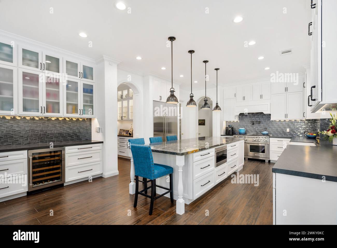 An interior shot of the kitchen of a luxury home in Calabasas ...